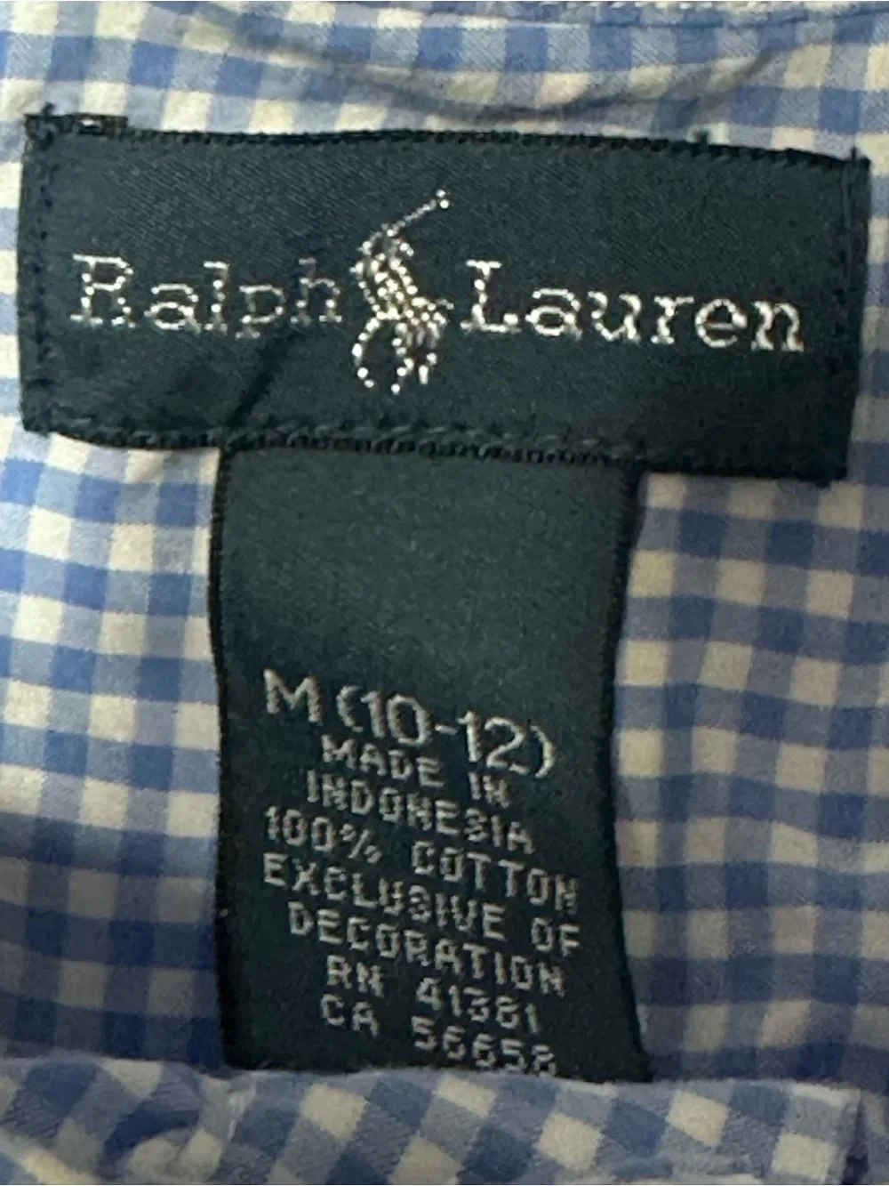 Ralph Lauren Boys Blue Gingham Plaid Button Down Shirt Size M (10-12)